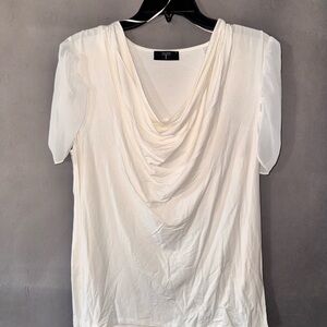 Tahari Cream Drape Neck Blouse